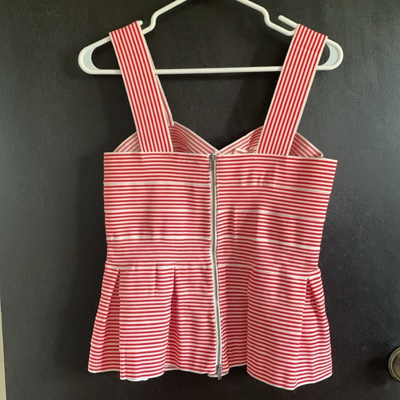 Anthropologie HD in Paris Cabana Peplum Bandage Striped Red White Blouse Medium - Picture 13 of 14